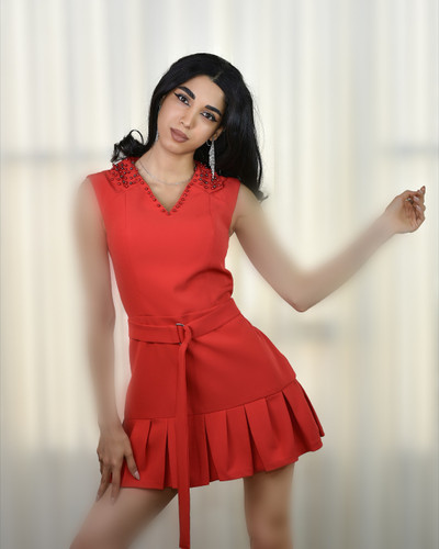 پیراهن دخترانه حلقه ای کرپ مدل عروسکی مرواریدی